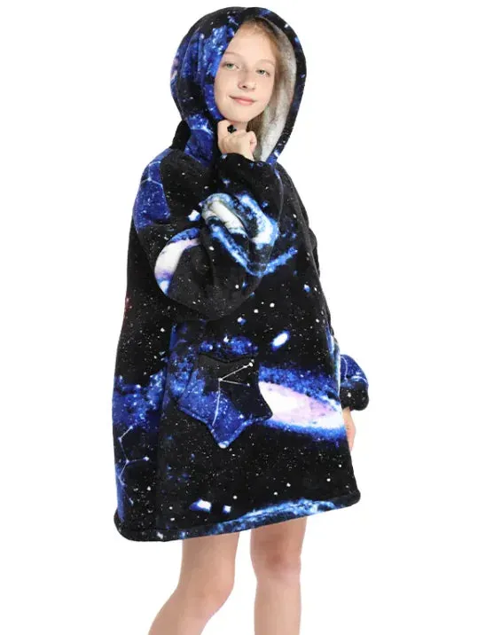 Girl's Colorful Galaxy Themed Tie Dye Hooded Sweater Dress