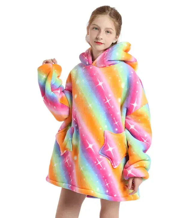 Girl's Colorful Galaxy Themed Tie Dye Hooded Sweater Dress