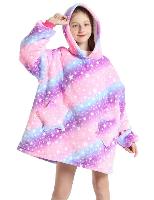 Girl's Colorful Galaxy Themed Tie Dye Hooded Sweater Dress