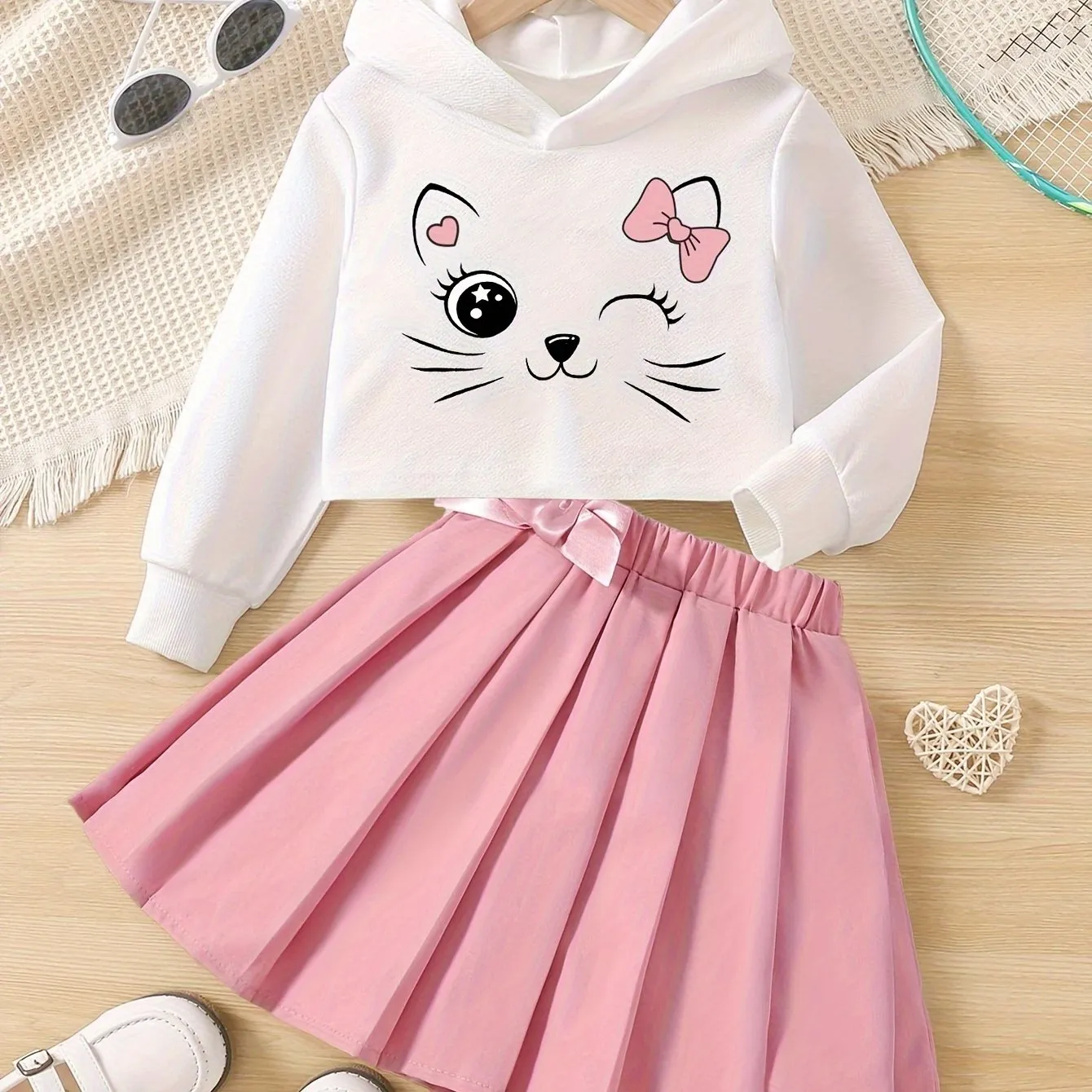 Girls Set, Long Sleeve Short Hoodie Top   Skirt, FS