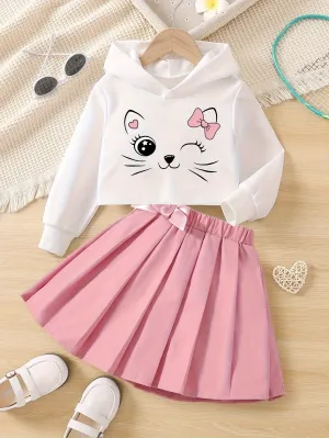 Girls Set, Long Sleeve Short Hoodie Top   Skirt, FS