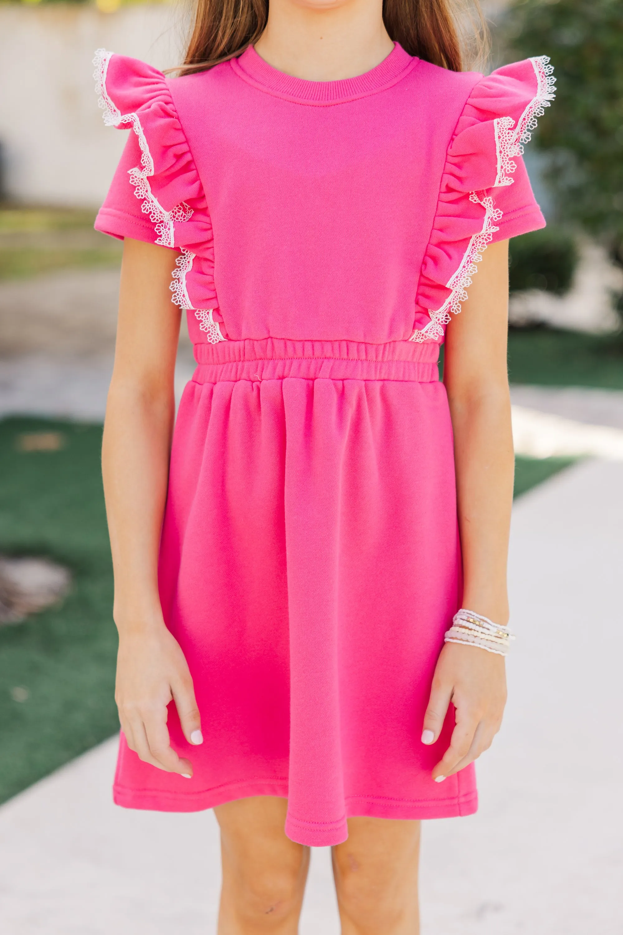 Girls: The Maisie Fuchsia Pink Sweatshirt Dress