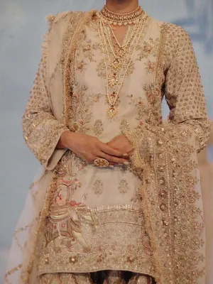 Golden Gharara Shirt with Gharara Work With Mughleai Theme