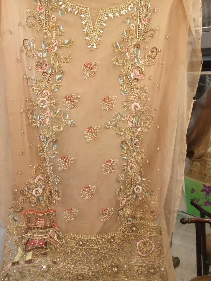 Golden Gharara Shirt with Gharara Work With Mughleai Theme