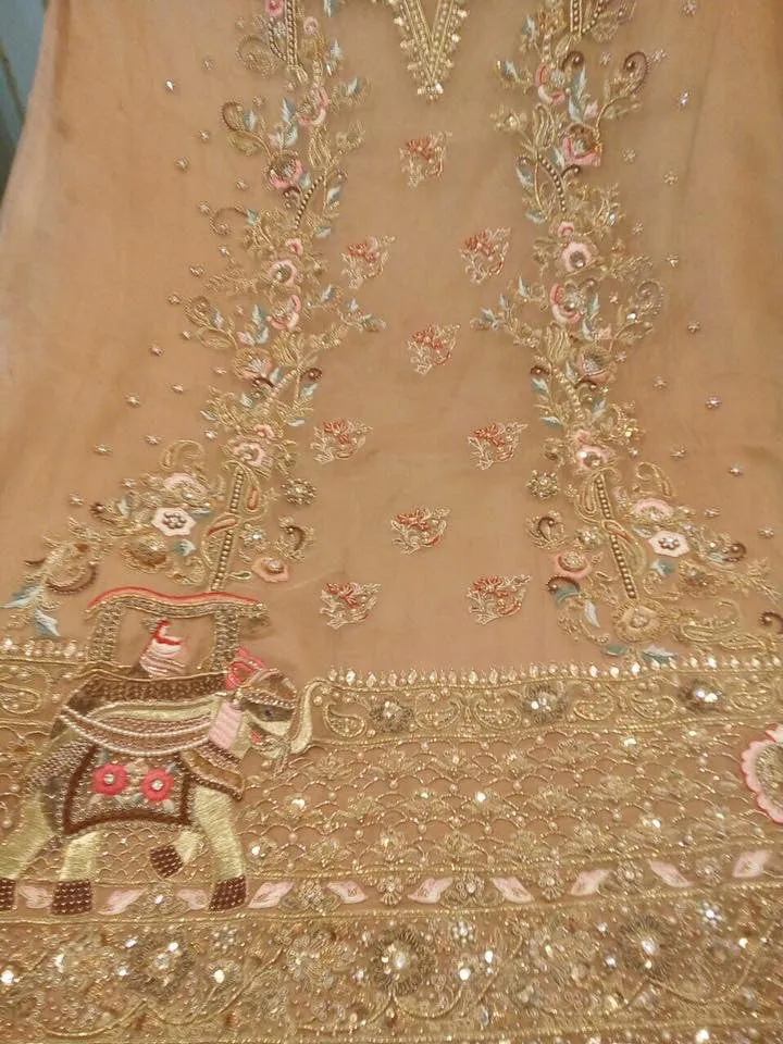 Golden Gharara Shirt with Gharara Work With Mughleai Theme