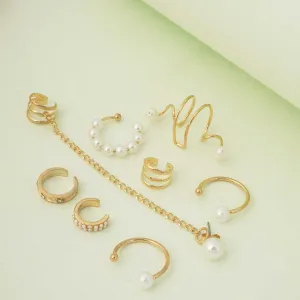 Golden Pearl Ear Cuffs Set