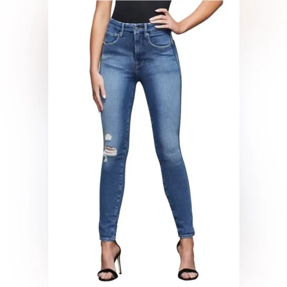 Good American Good Curve Distressed Skinny Leg High rise jeans size 14 / 32