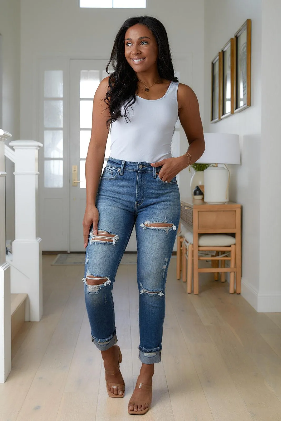 Hazel Blues® |  Belinda High Rise Distressed Straight Jeans