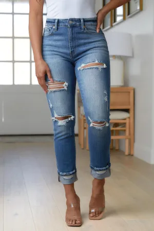Hazel Blues® |  Belinda High Rise Distressed Straight Jeans