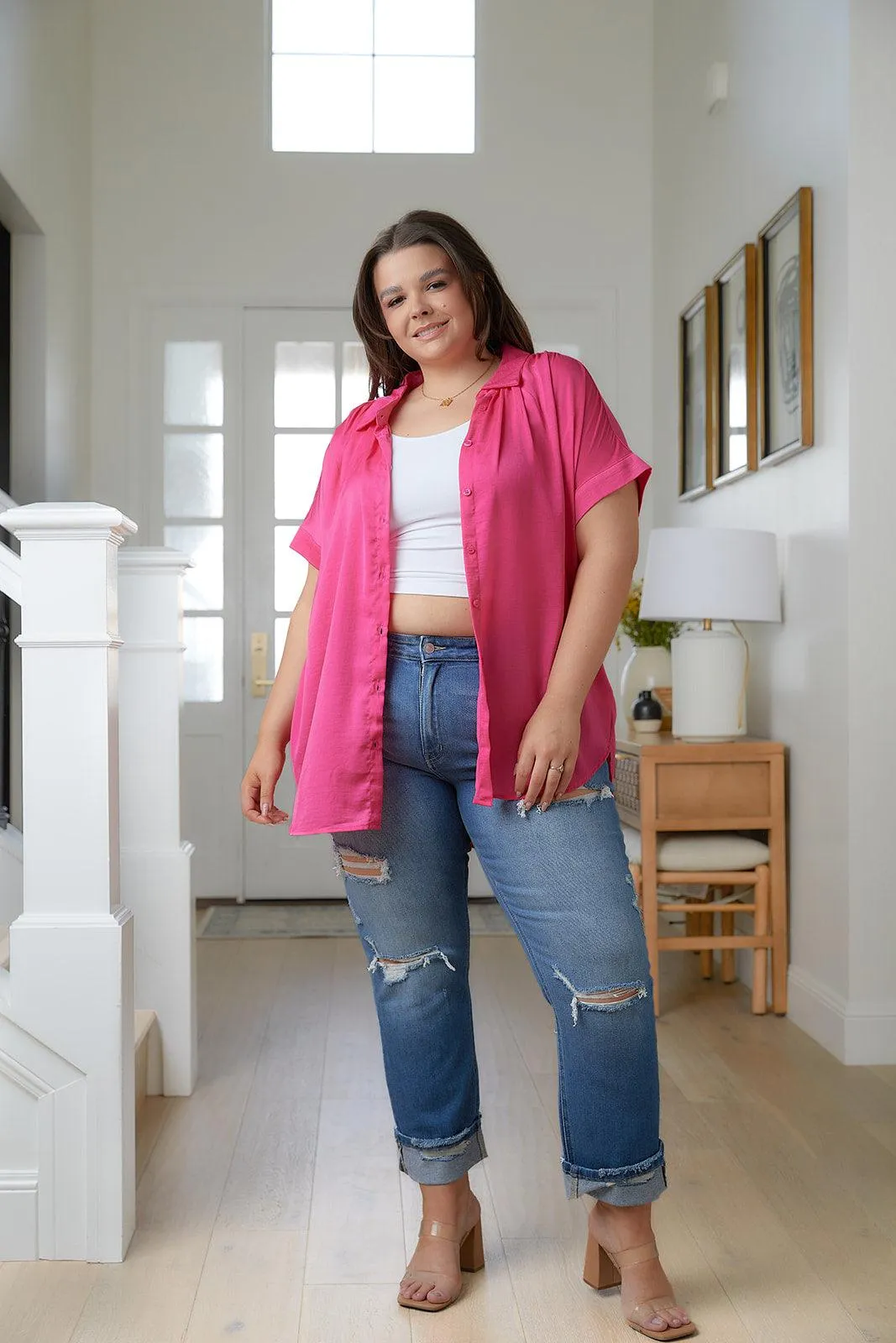 Hazel Blues® |  Belinda High Rise Distressed Straight Jeans