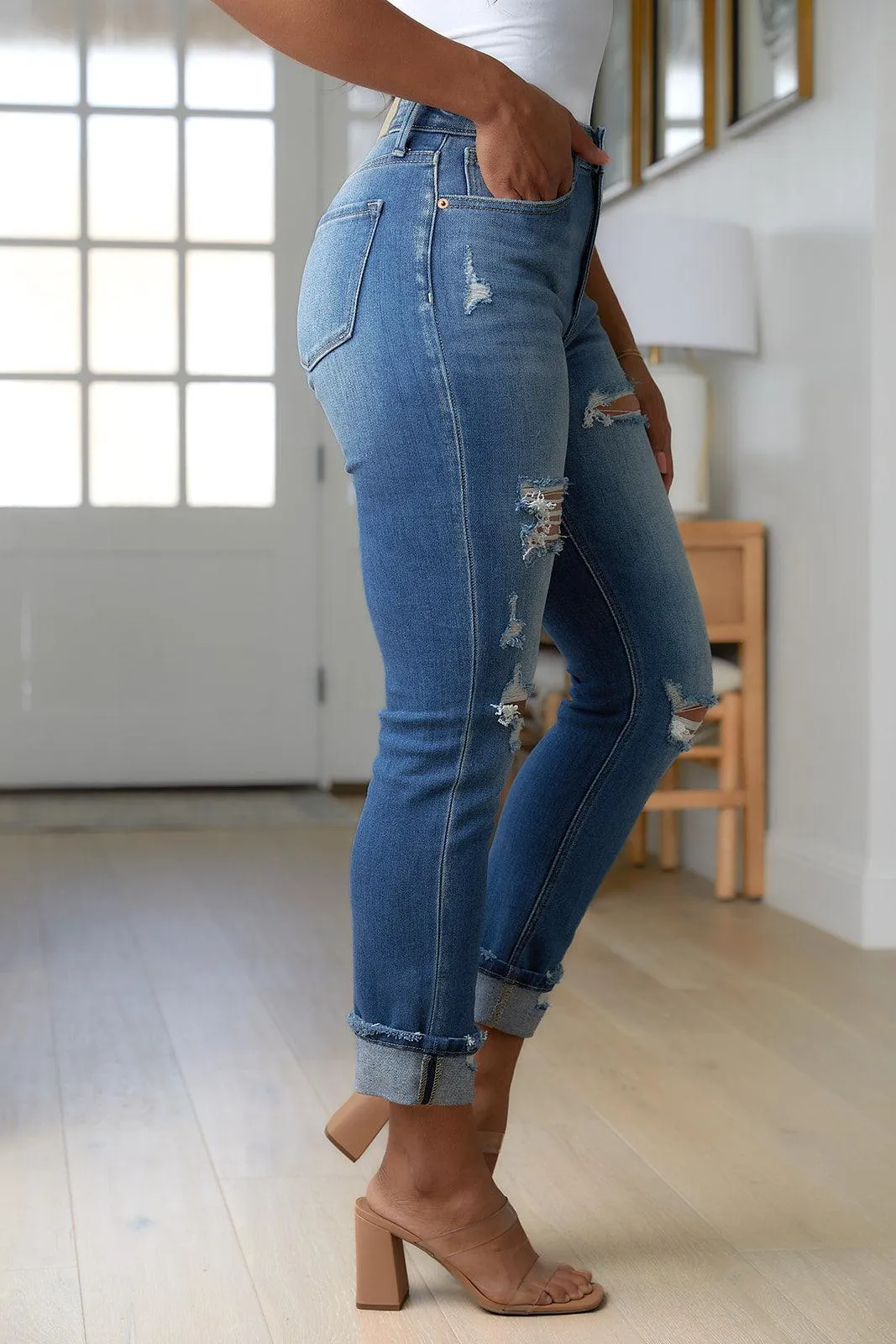 Hazel Blues® |  Belinda High Rise Distressed Straight Jeans