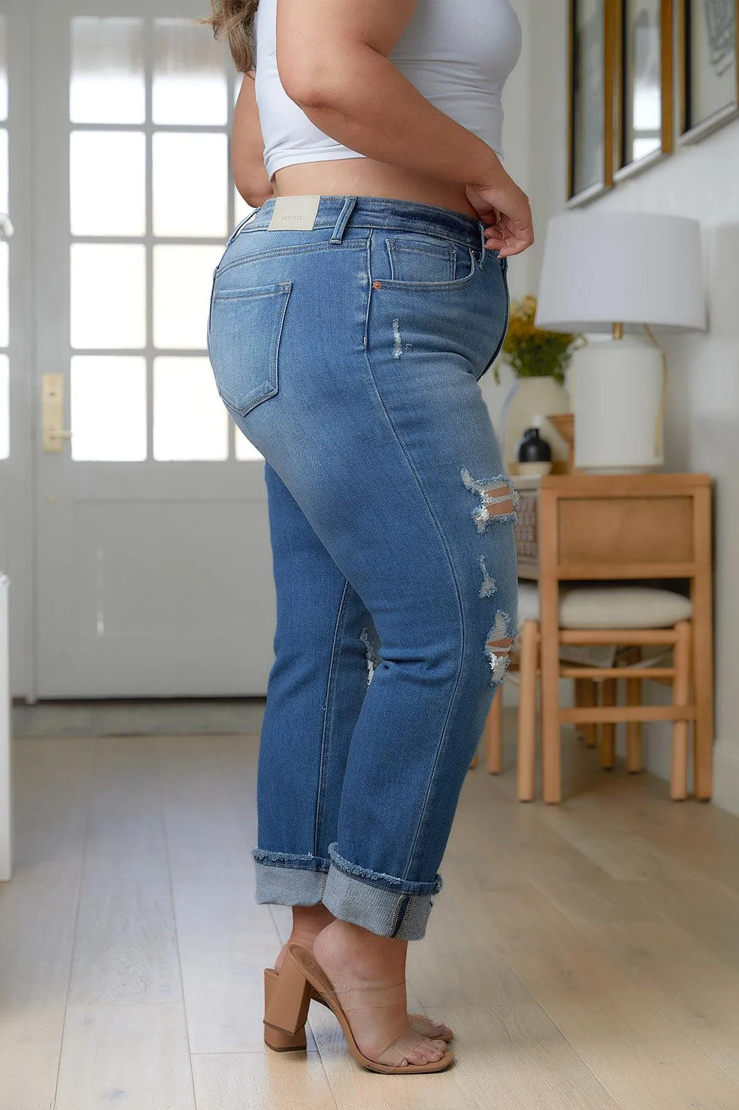 Hazel Blues® |  Belinda High Rise Distressed Straight Jeans