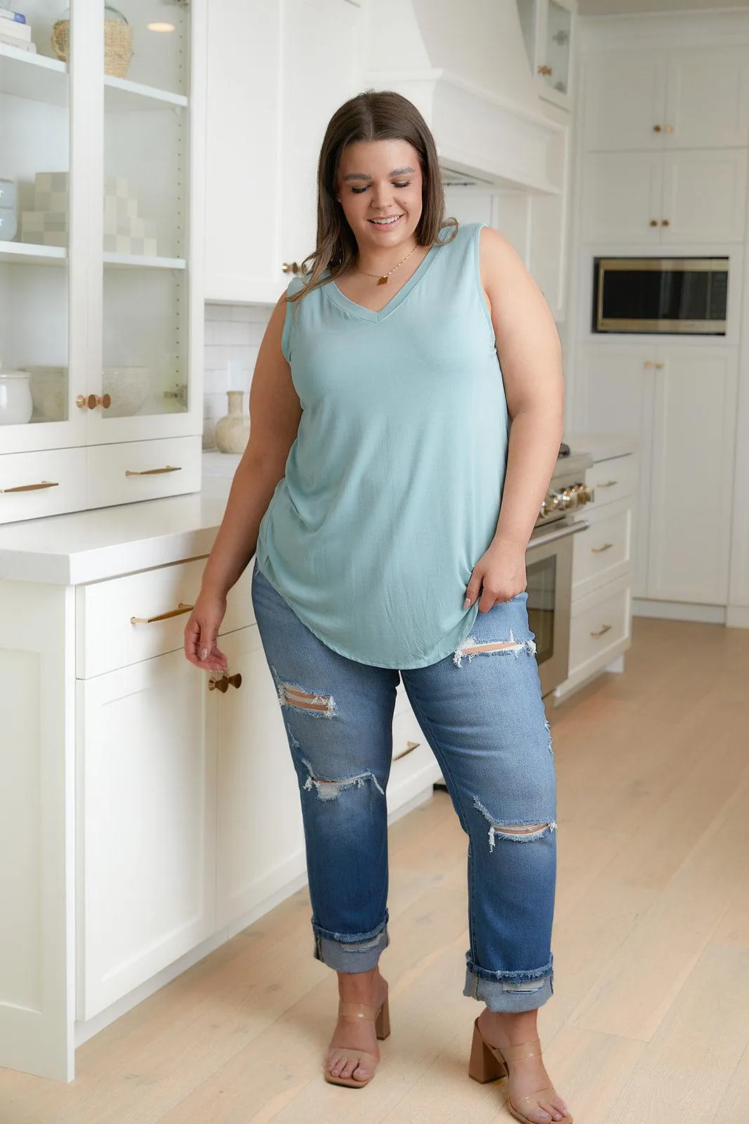 Hazel Blues® |  Belinda High Rise Distressed Straight Jeans