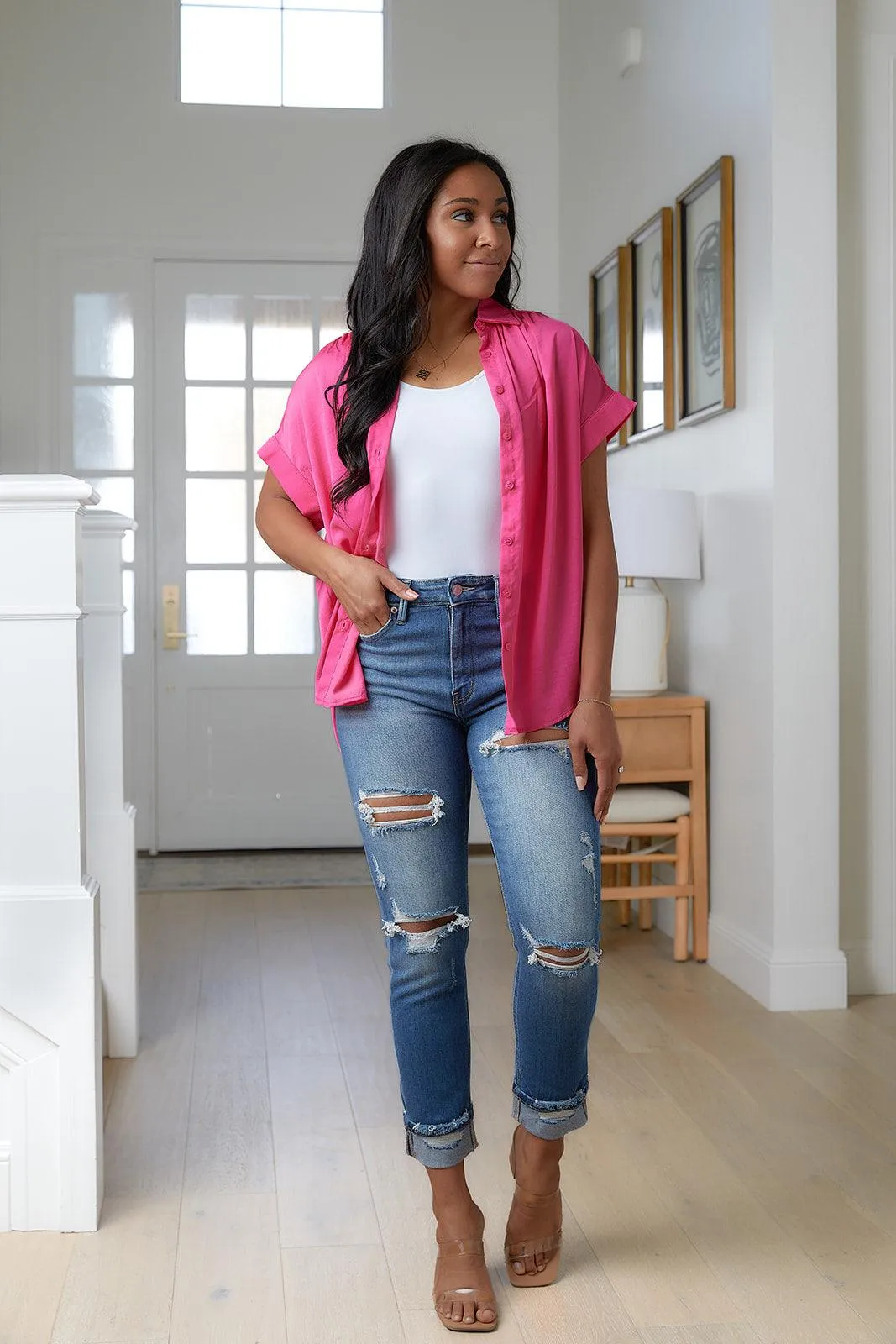 Hazel Blues® |  Belinda High Rise Distressed Straight Jeans