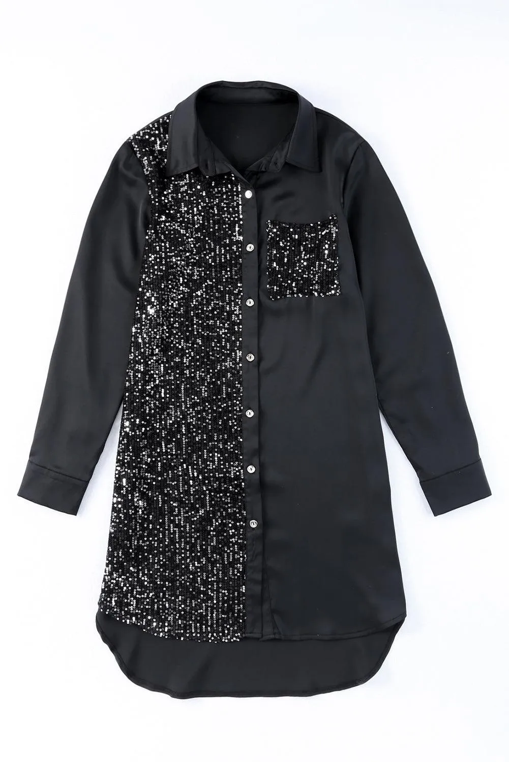 Hazel Blues® |  Sequin Button Front High-Low Shirt Dress