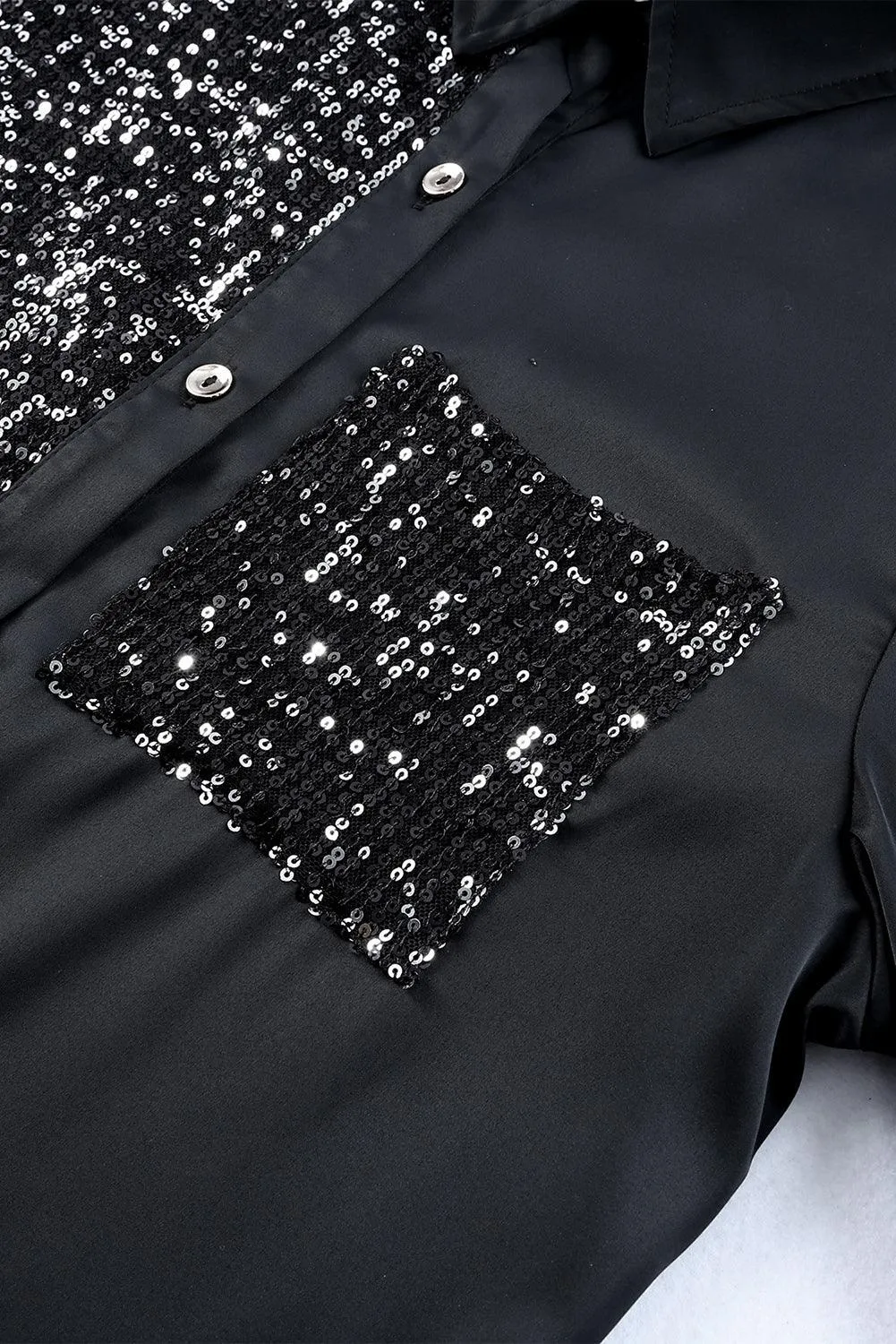 Hazel Blues® |  Sequin Button Front High-Low Shirt Dress