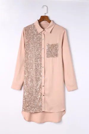 Hazel Blues® |  Sequin Button Front High-Low Shirt Dress