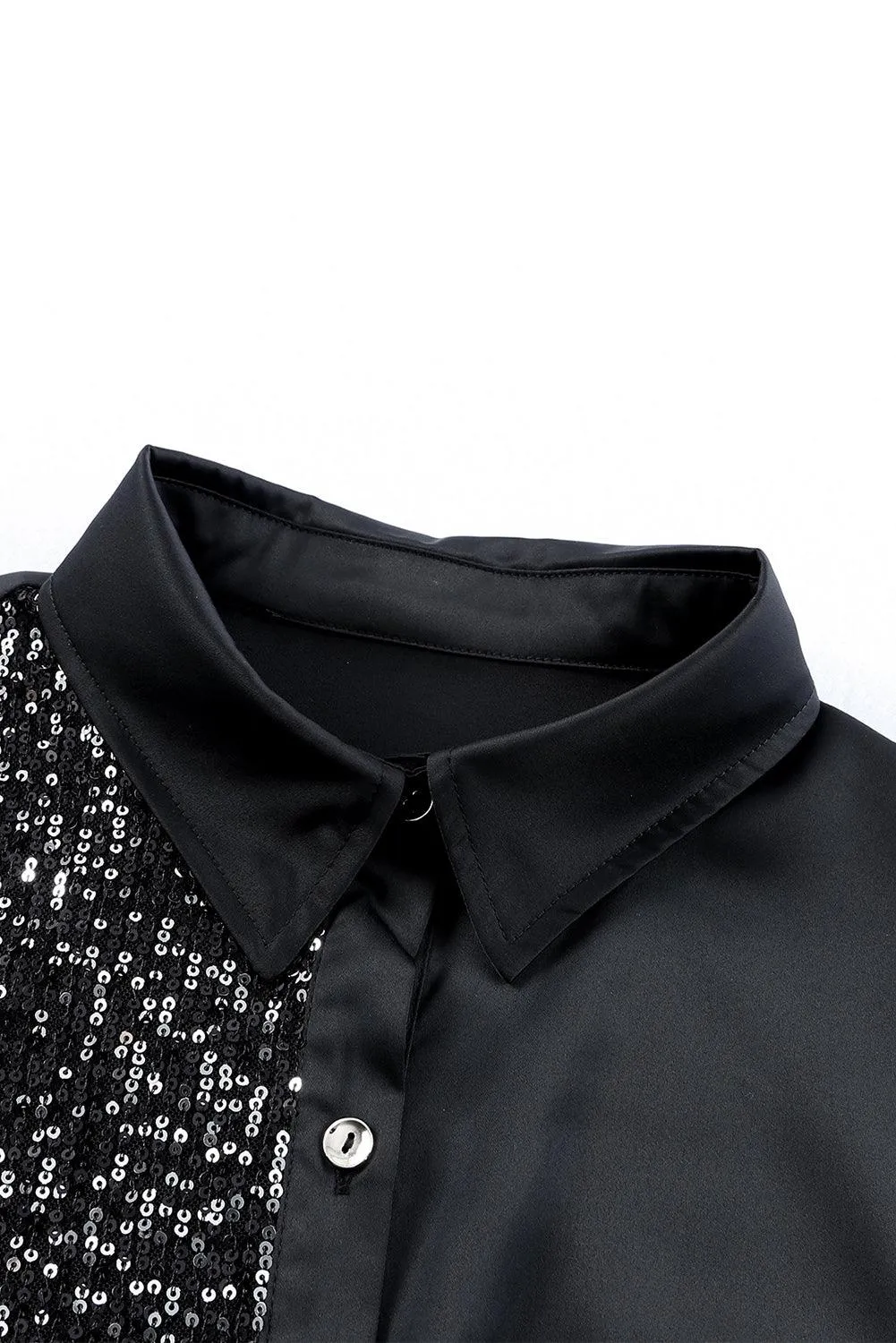 Hazel Blues® |  Sequin Button Front High-Low Shirt Dress