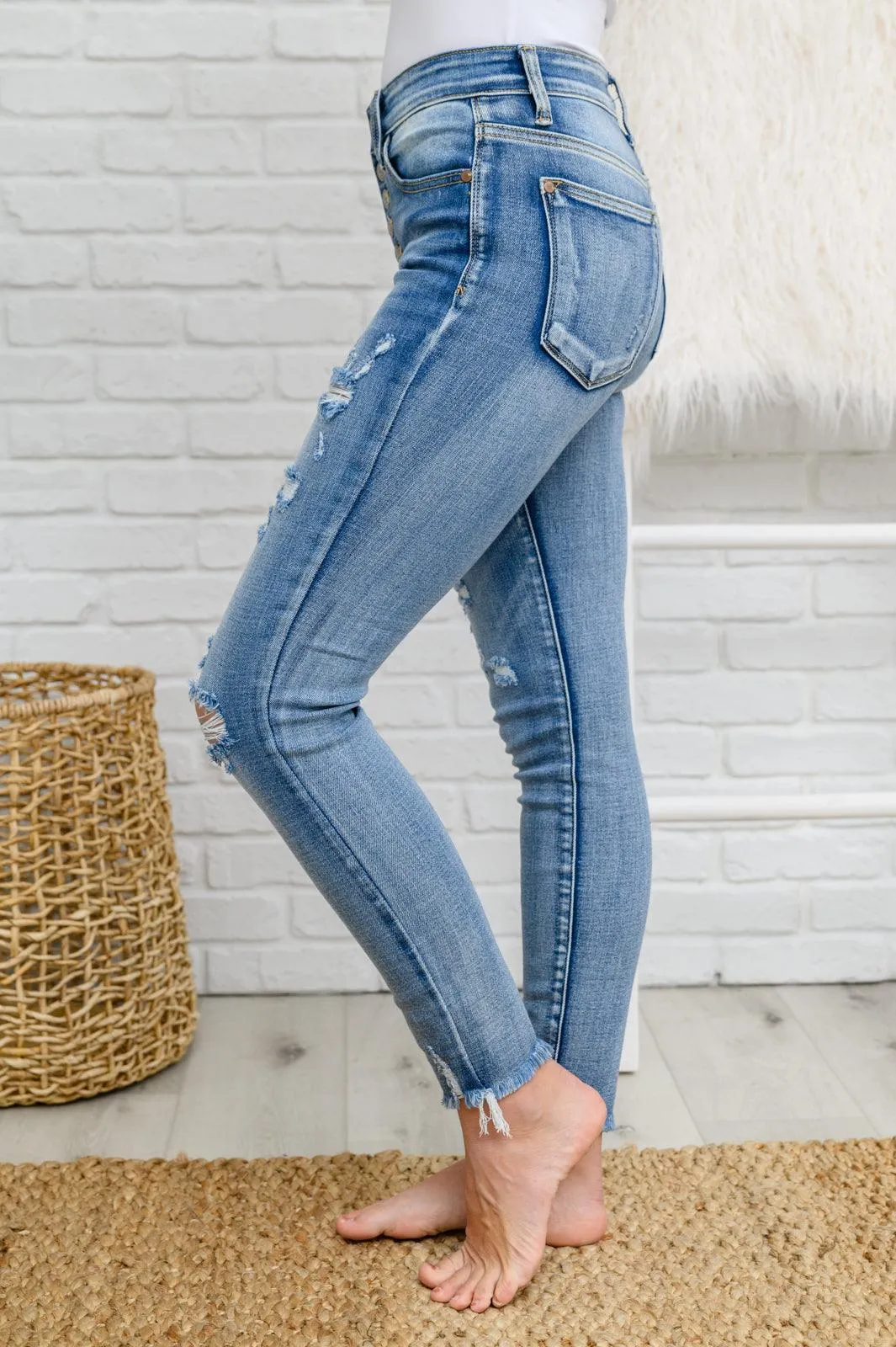 Hazel Blues® | Skye Destroyed Button Fly Skinny