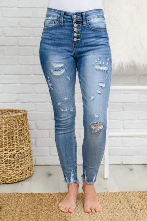 Hazel Blues® | Skye Destroyed Button Fly Skinny