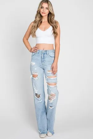 HEAVY DISTRESSED HIGH RISE RIGID VINTAGE FLARE