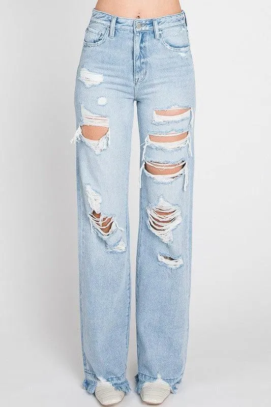 HEAVY DISTRESSED HIGH RISE RIGID VINTAGE FLARE