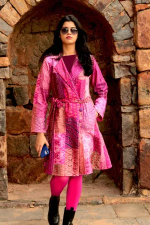 HENNESSY - PARISIAN PINKS PATOLA SILK PATCHWORK KANTHA TRENCH COAT