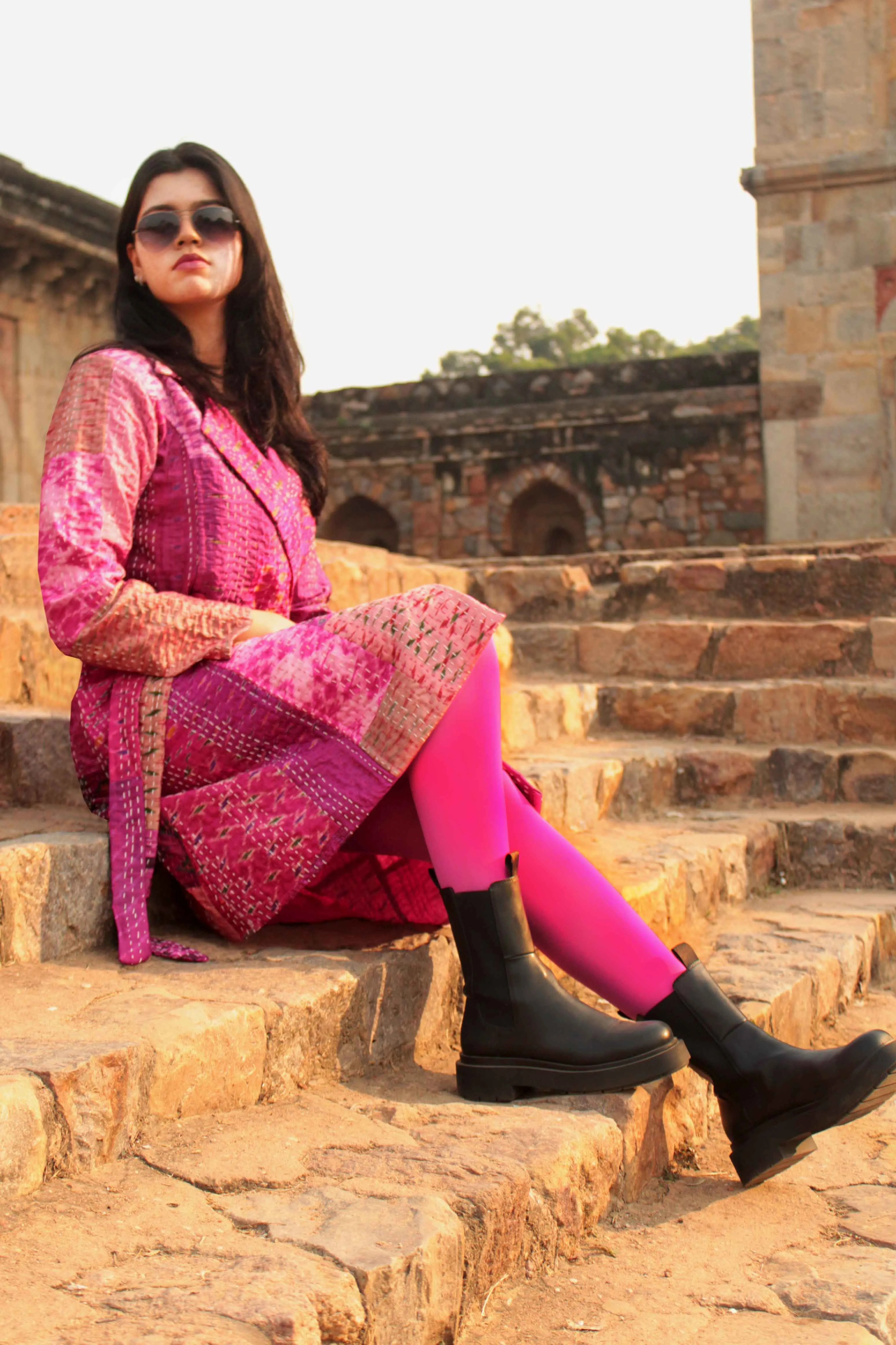 HENNESSY - PARISIAN PINKS PATOLA SILK PATCHWORK KANTHA TRENCH COAT