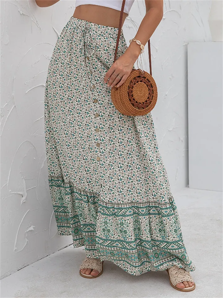 High Waist Casual Printed Split Long Skirts