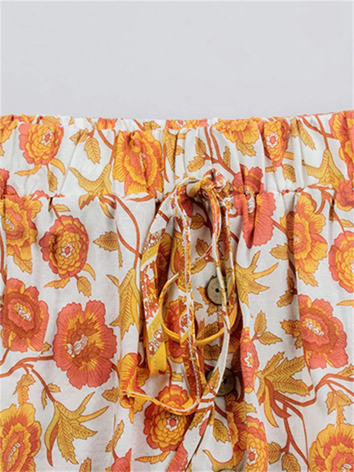 High Waist Casual Printed Split Long Skirts