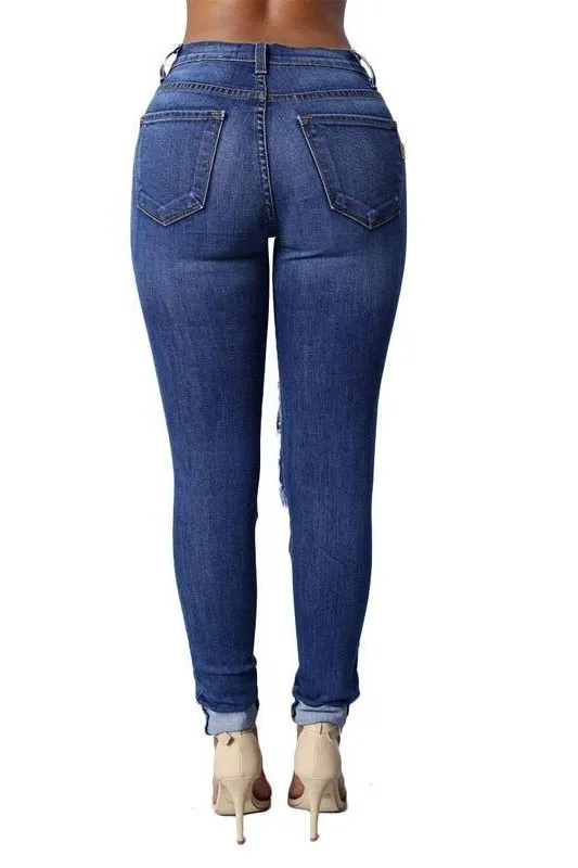 High Waist Jeans with Ripped Hips