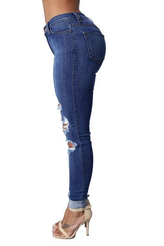 High Waist Jeans with Ripped Hips