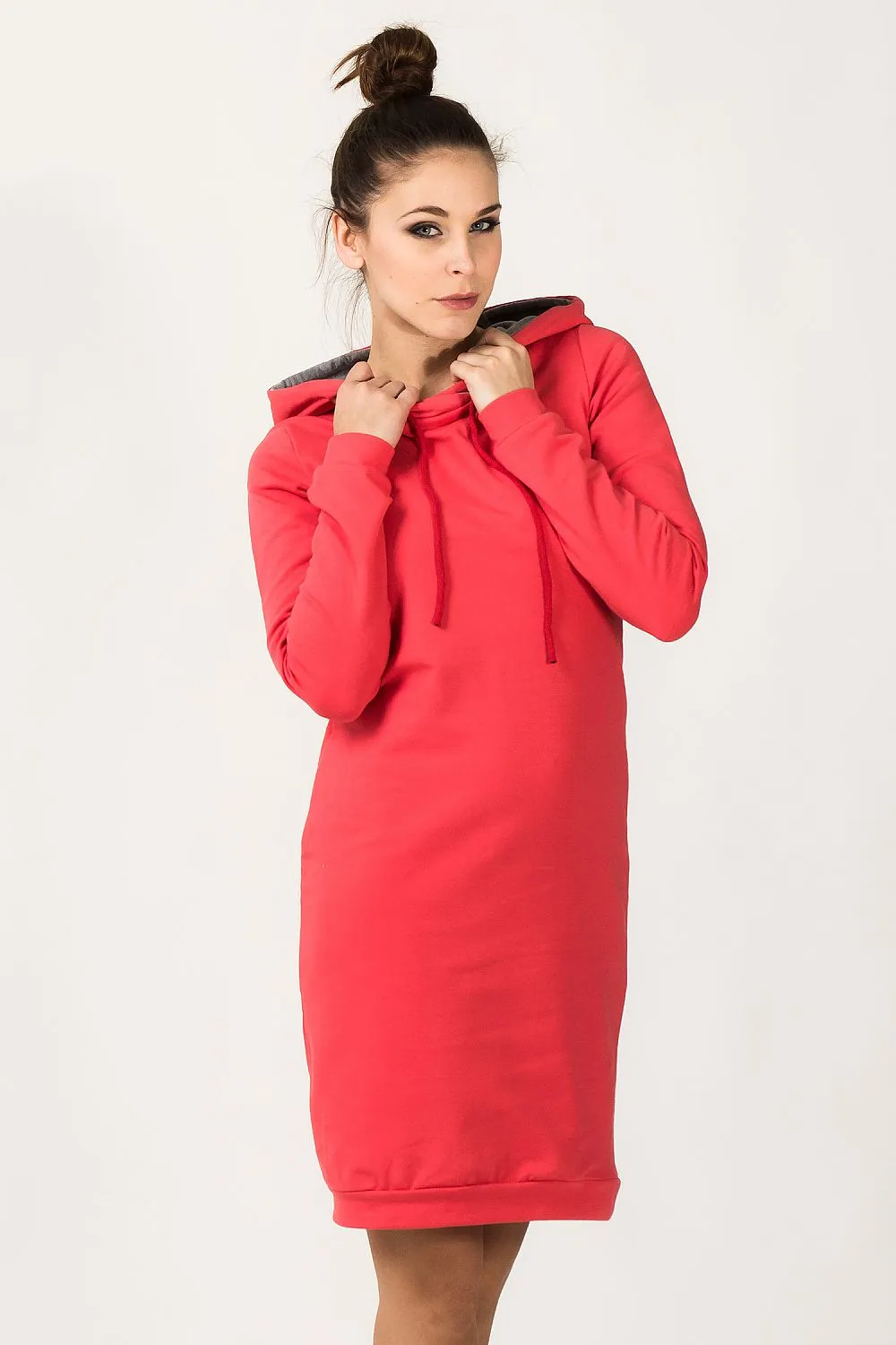 Hooded Knit Dress with Welt Trim