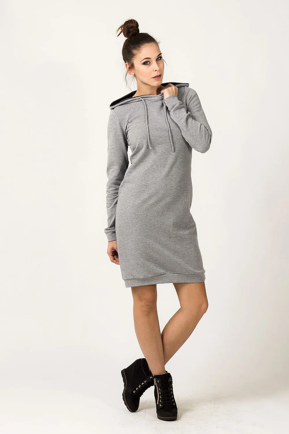 Hooded Knit Dress with Welt Trim
