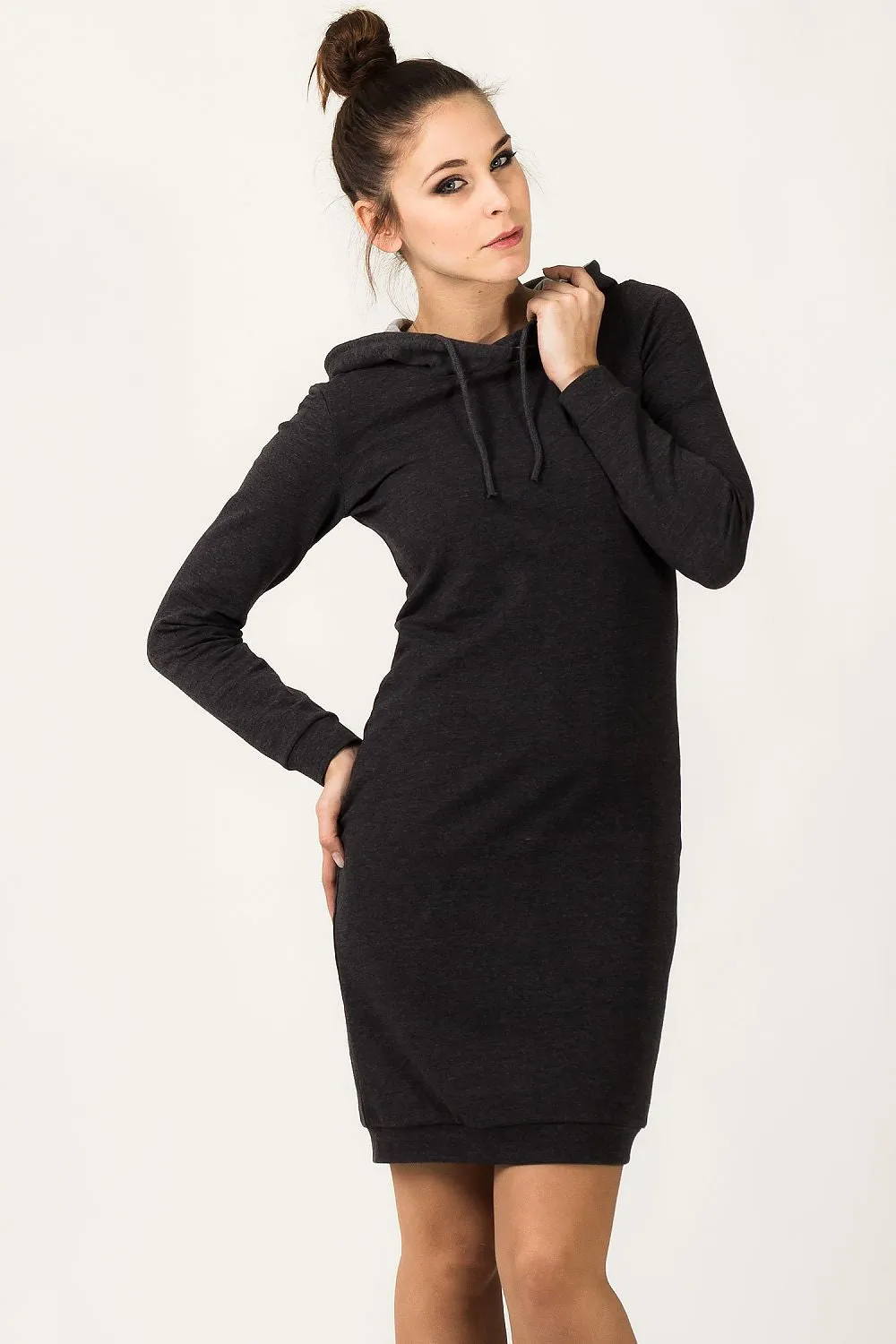 Hooded Knit Dress with Welt Trim