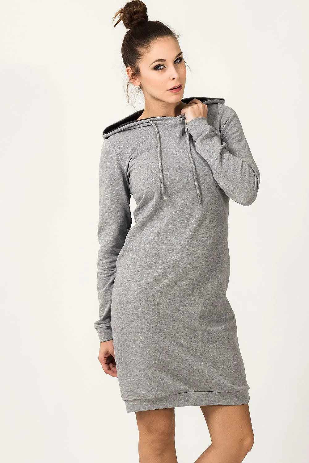 Hooded Knit Dress with Welt Trim
