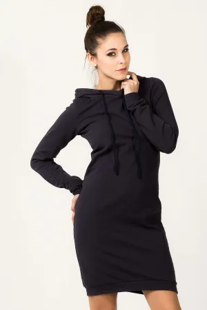 Hooded Knit Dress with Welt Trim