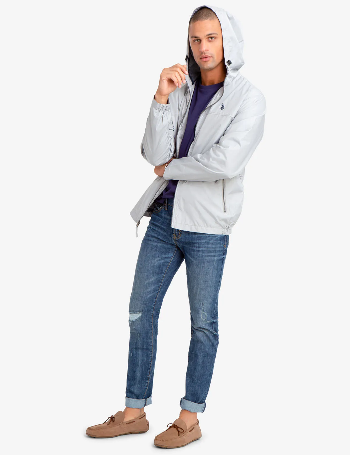 HOODED MESH-LINED WINDBREAKER