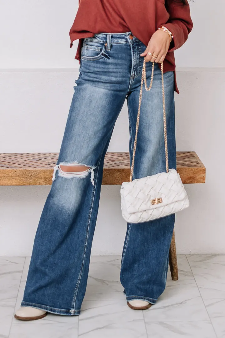 In The Dark Tummy Control Wide Knee Jeans