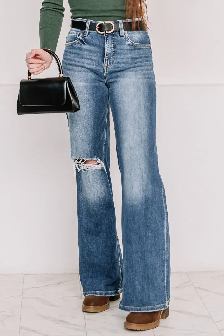 In The Dark Tummy Control Wide Knee Jeans