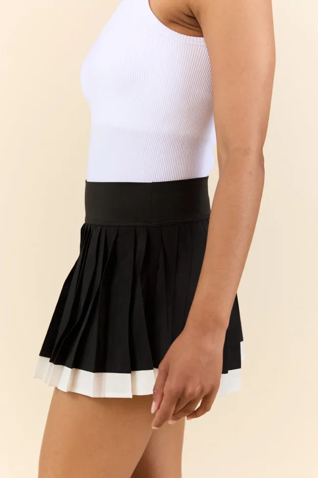It's A Tie Black Pleated White Bordered Tennis Skort