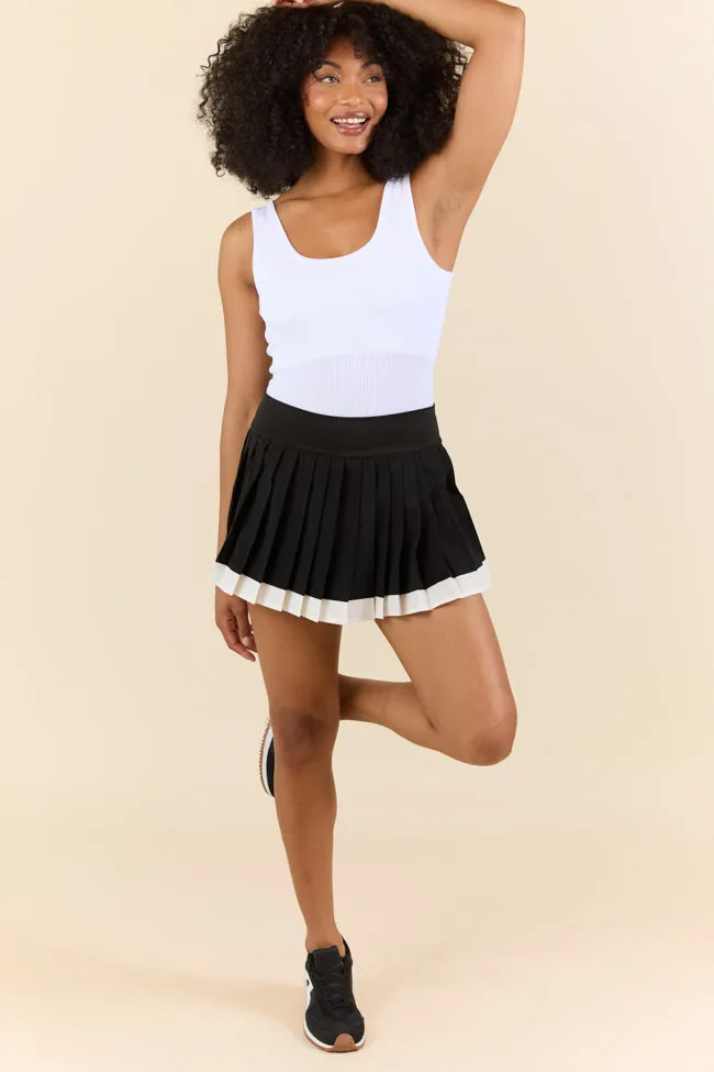 It's A Tie Black Pleated White Bordered Tennis Skort