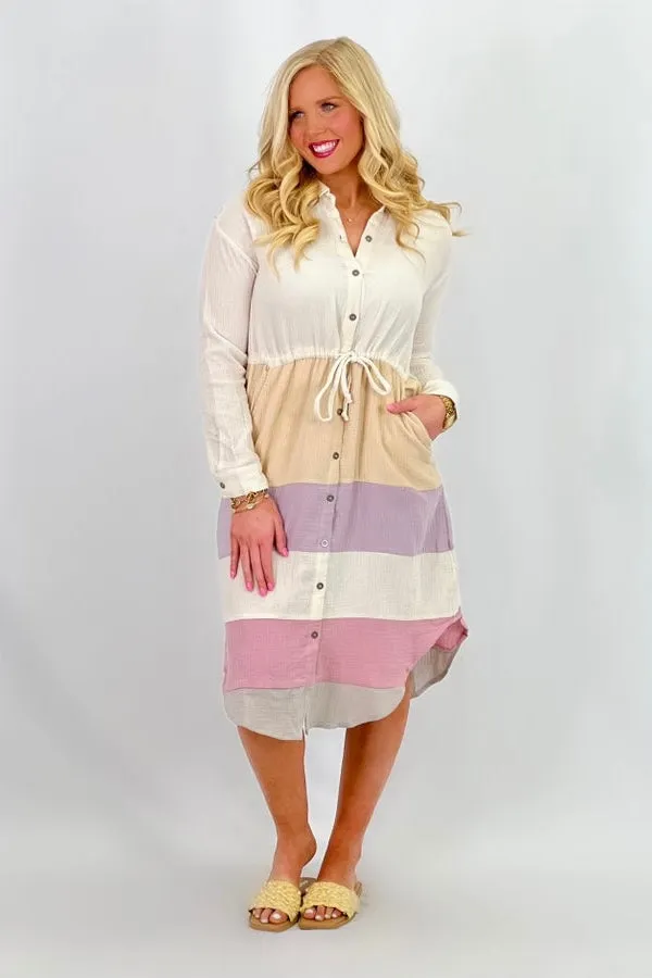 Ivory Mix Color Block T-Shirt Dress