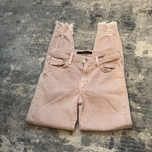 JBrand Capri Mid Rise Vince Destruct Skinny Jeans, SZ 25, Mauve Pink