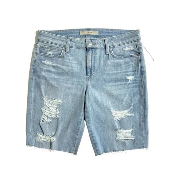 Joe's Jeans Jean Shorts The Finn Ripped Denim Bermuda Shorts Raw Hem Sz 29 NWT
