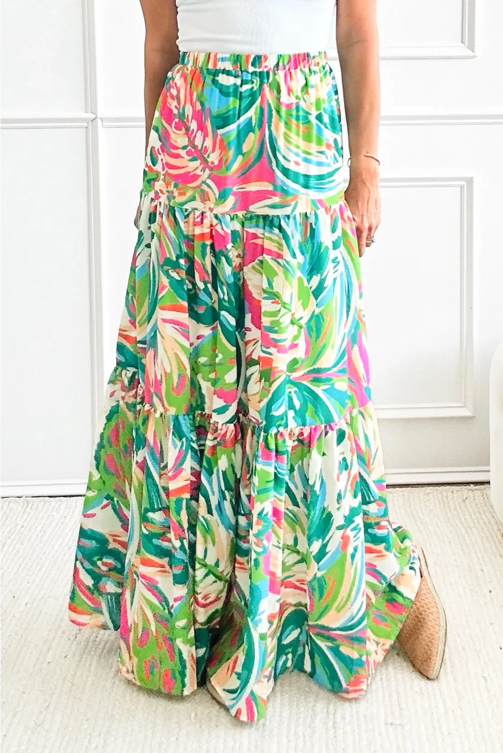KaleaBoutique Abstract Printed High Waist Tiered Maxi Skirt