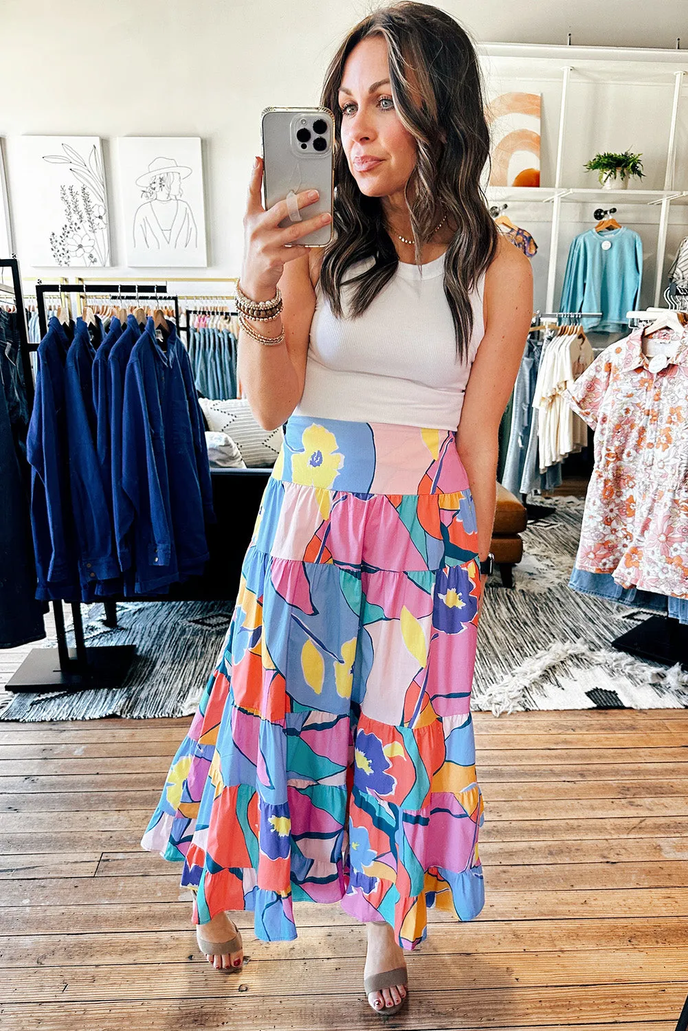 KaleaBoutique Printed Pocketed High Waist Maxi Skirt