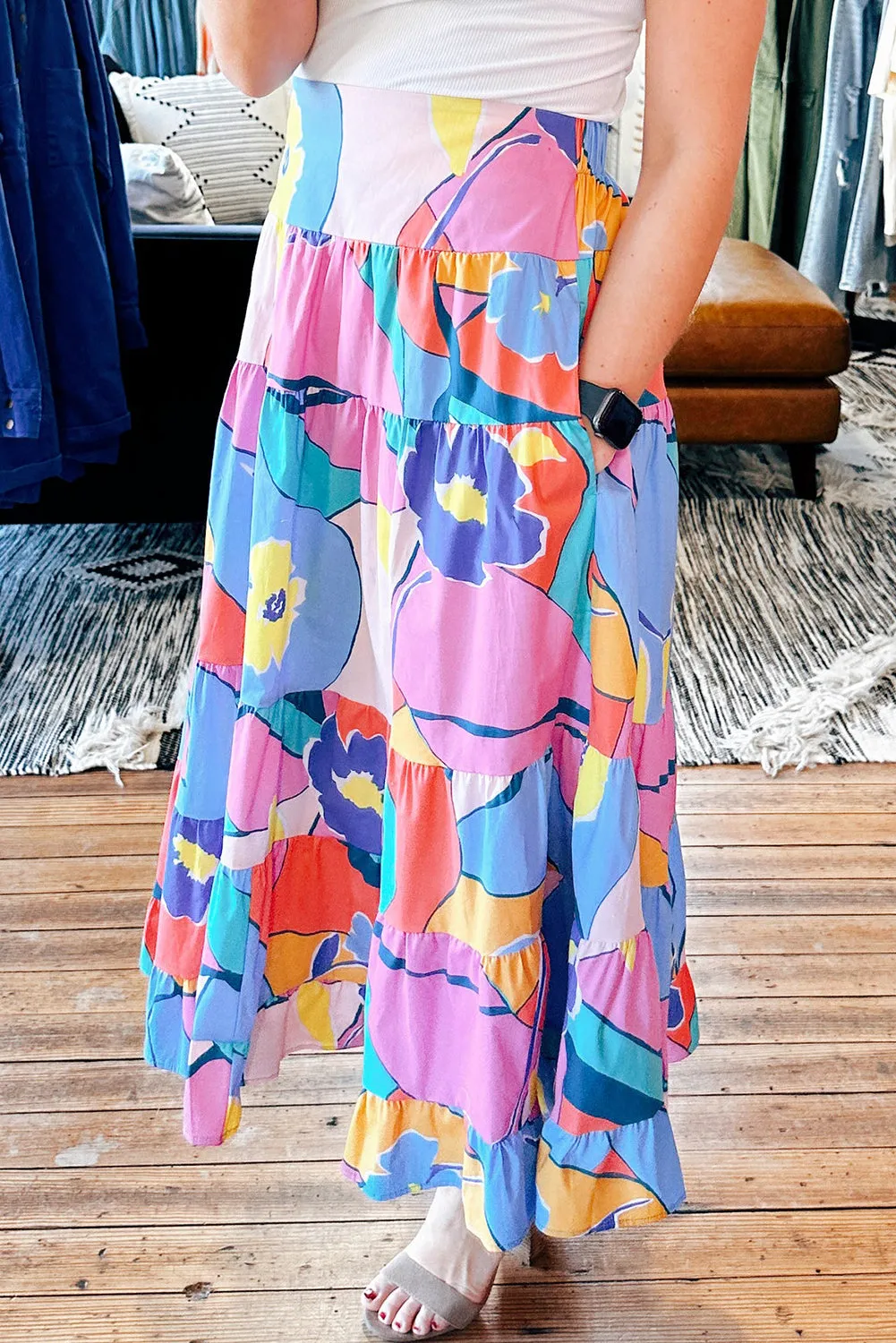 KaleaBoutique Printed Pocketed High Waist Maxi Skirt