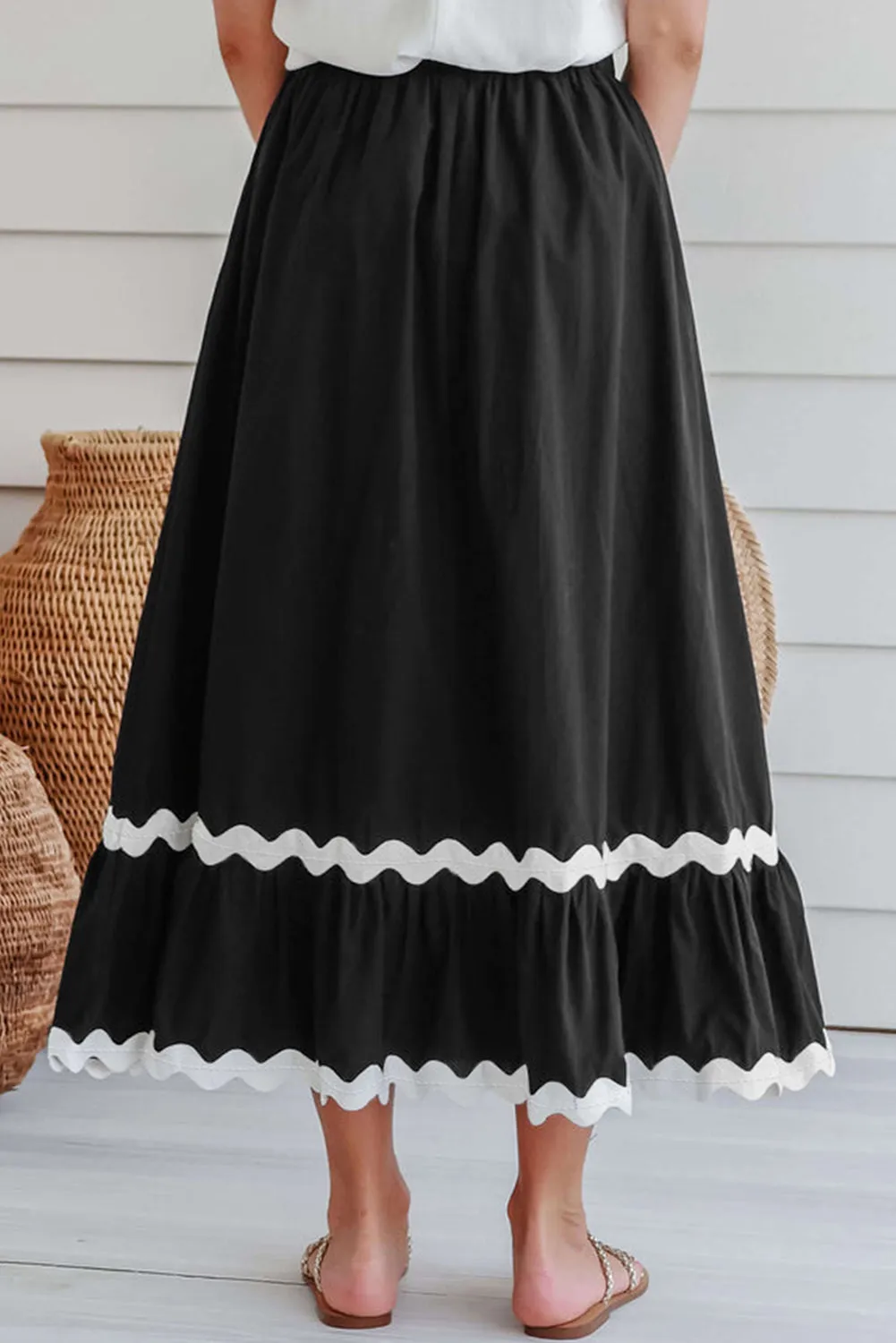 KaleaBoutique Ricrac Trim Colorblock High Waist Long Skirt