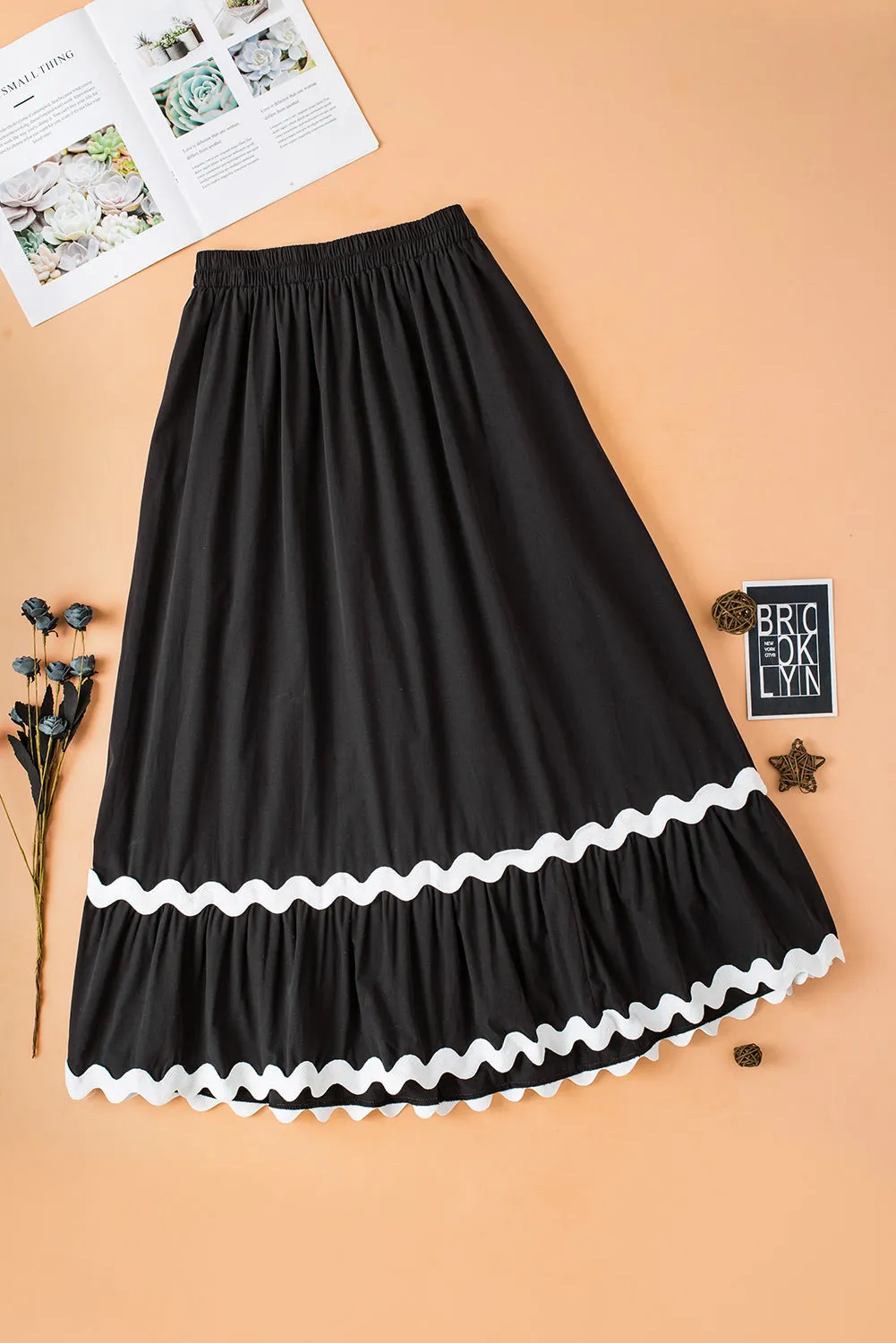 KaleaBoutique Ricrac Trim Colorblock High Waist Long Skirt